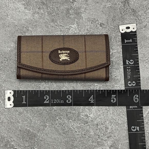 4NWOT Burberry Plaid 4 Leather Canvas Gold Ring Compact Small Sz Key Case Pouch - Picture 10 of 10
